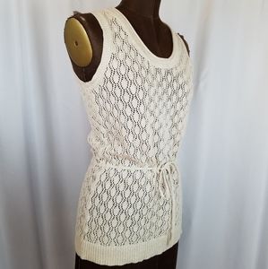 Geoffrey Beene Sport Cotton Open Knit Lace Sleeveless Vest Tank Top Size S